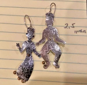 Jane Carpenter Millodot Mixed Metal Sterling Silver Brass Figural Earrings - Picture 1 of 2