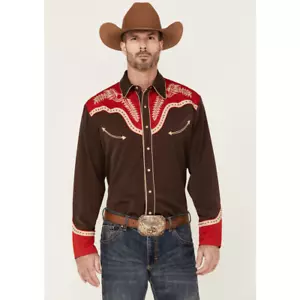 Scully® Men's Boot Stitch Red & Chocolate Snap Button Down Shirt P-911 - Picture 1 of 12