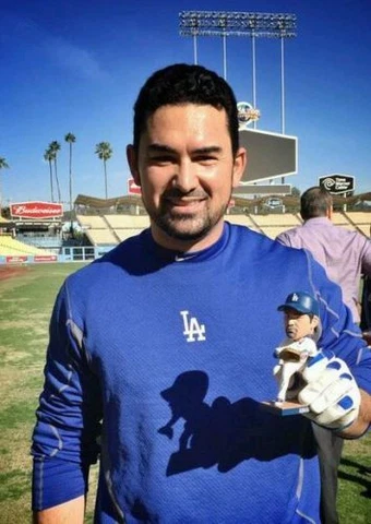 Adrian Gonzalez 2015 LA Dodgers Bobble Bobblehead SGA with Mike Piazza BB Card Cover