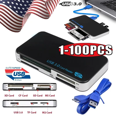 USB 3.0 Memory Card Reader Adapter 5GBPS Fit CF/TF/SD/Micro SD/XD/M2/MS Card LOT - Image 1 of 4