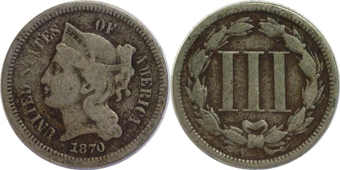 1870 3CN Three Cent Nickel Very Good Cover