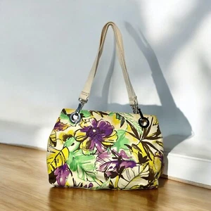 Caribbean Joe NWOT Tropical Print & CreamTwo Handle Satchel Purse - Picture 1 of 5