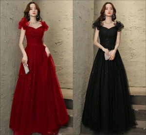 Damen Schwarzes Abendkleid Shiny Rot Lang Formelle Partykleid Maxi Cocktailkleid - Bild 1 von 17
