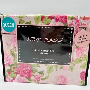 Betsey Johnson Pink Rose Bouquet Floral Pink Sheet Set 6 Piece Super Soft Queen - Picture 1 of 4
