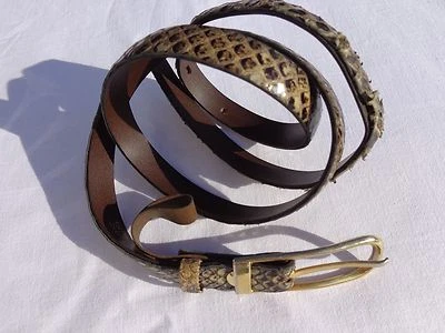 Schmaler Spain Damen Python Echt Leder Gürtel braun beige Gr. 85  - Bild 1 von 4