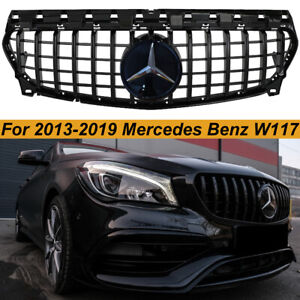 For 2013-2019 Mercedes Benz W117 CLA250 GT R Front Grill W/Emblems Gloss Black