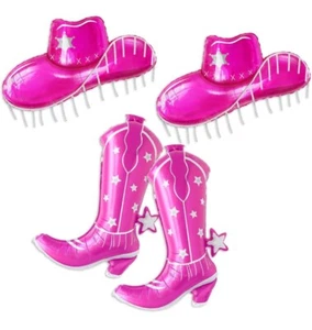 Jumbo Hot Pink Cowgirl Hat And Boots Western Party Balloons Foil Mylar New - Picture 1 of 5