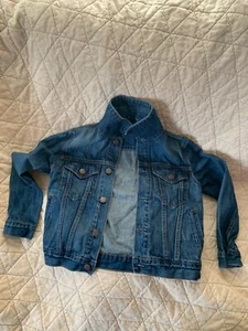 Gap Kids 1969 Button Up Denim Jacket Girls Medium Blue Pockets Dark Wash Stretch - Picture 1 of 2