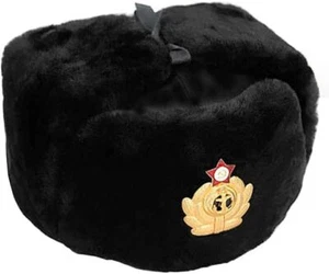 Chapeau Noir de Laine Avec Couverture Ushanka Marine Russe Soviétiques - Imagen 1 de 4
