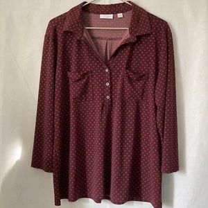 New York & Company Stretch women's Dark Red polka dot 3/4 sleeve shirt XL - Picture 1 of 5