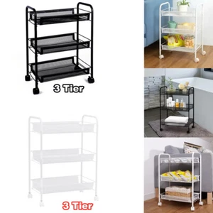 3 Tier Storage Trolley Cart on Wheels Kitchen Bathroom Laundry Narrow Space Rack - Picture 1 of 12