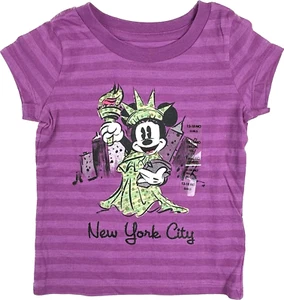 Camiseta Disney Store Bebé Púrpura Manga Corta Rayas Brillo NYC Minnie 12-18 MO - Imagen 1 de 2