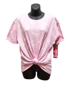 NWT Barbie Pink Short Sleeve Tee with Barbie Logo and Silhouette - Size XL - Picture 1 of 7