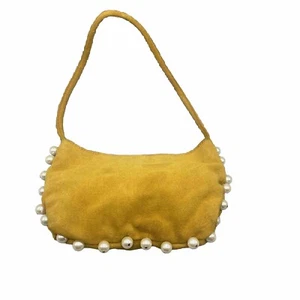 hype Suede Handbag Golden Color Yellow  with Pearl Accent and Magnet Closure - Picture 1 of 11