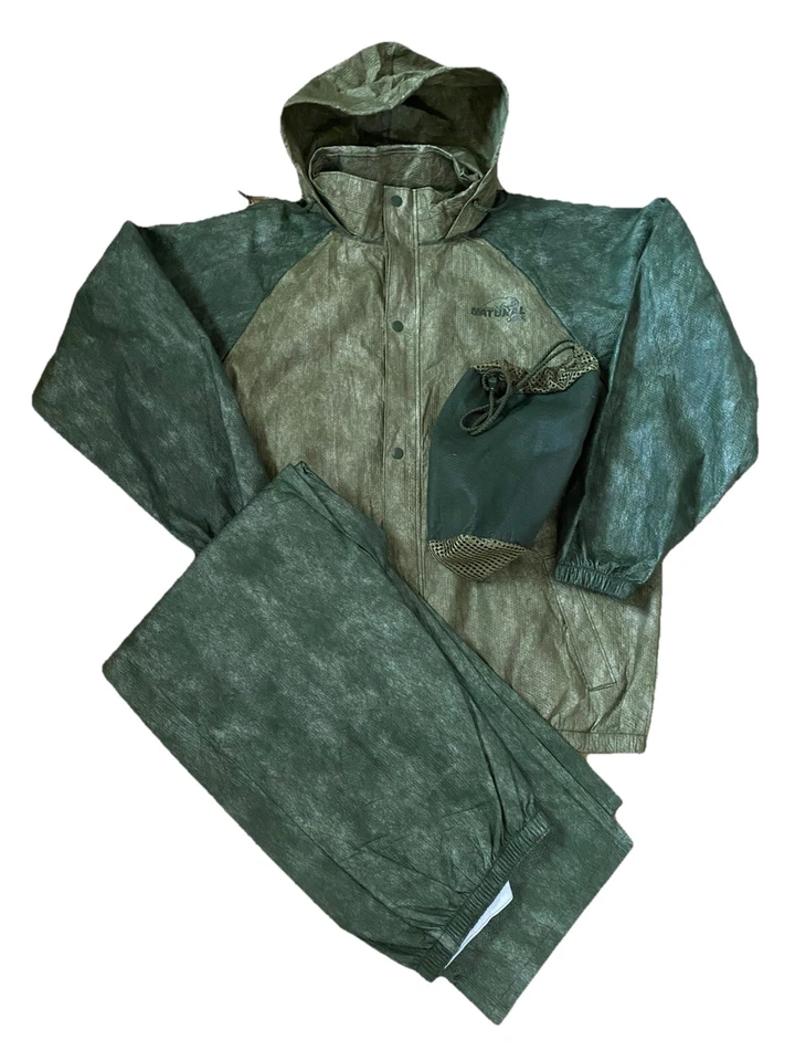 Natural Gear Ultralight Rain Suit Jacket w/hood & Pants  Bag Set Green Camo XL - Image 1 of 4