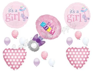 IT'S A GIRL BABY RATTLE Shower Balloons Decoration Supplies Heart Pink - Picture 1 of 1