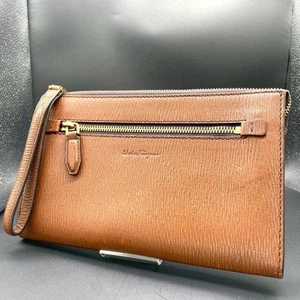 Salvatore Ferragamo Bolso Clutch Segundo Bolso Cuero Marrón Hombre Hecho en Italia JAPÓN - Imagen 1 de 9