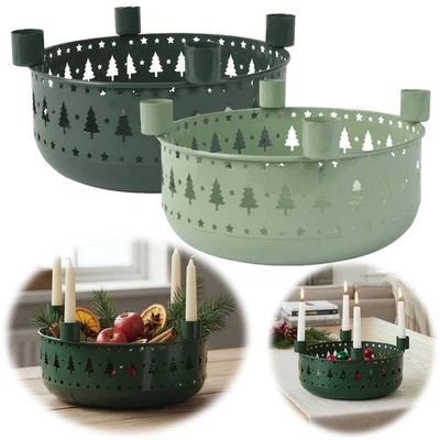 Kerzenhalter Rund Grün 4-fach Advent Kerzen-Tablett Leiste Ständer Schale Kranz - Bild 1 von 4