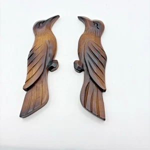 Paar handgeschnitzte Teak Vögel Wandkunst Mid Century Modern 7" - Bild 1 von 7