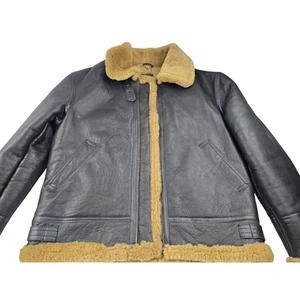 Men's Leather Shearling Sheepskin B-3 Bomber Aviator Air Force Jacket L Uruguay - Picture 1 of 16