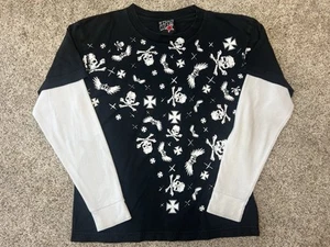 Vintage Top Heavy Youth Shirt Size XL Black Thermal Long Sleeve Skulls Y2K Boys - Picture 1 of 9