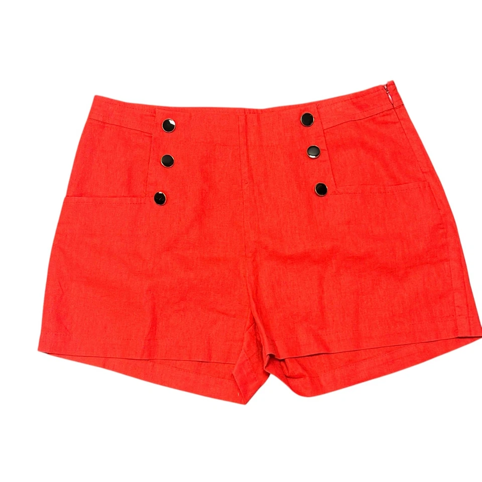 Cynthia Rowley Size 10 Red Linen Blend High-Waisted Sailor Shorts - Image 1 of 4