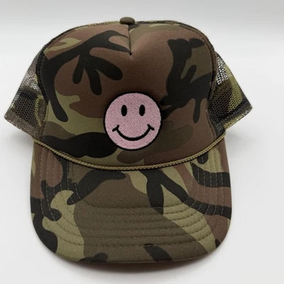 Friday + Saturday Camo Smiley Trucker Hat Pink Patch Mesh Otto - Image 1 of 4