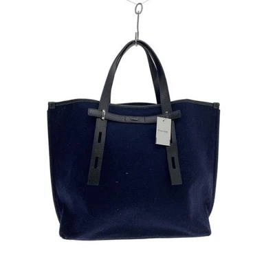 FURLA Tote Bag Wool Navy Authentic Women D:6.69” H:12.99” W:14.17” 9767 - Image 1 of 4