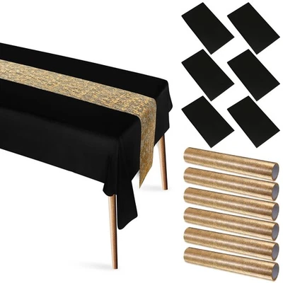 12 Pack Disposable Plastic Tablecloths and Polyester Table Runner Set 54 x 10... - Image 1 of 4