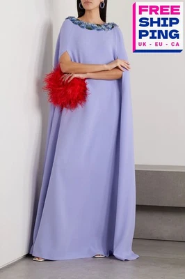 RRP €6185 OSCAR DE LA RENTA Cape Gown Size L Silk Blend Flower Embellishments - Image 1 of 4