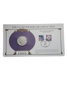 PCS 1886 P Morgan Silver Dollar & Stamp Panel - US Silver Dollar Collection - Foto 1 di 4