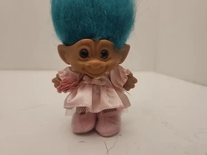 Muñeca Troll Vintage Años 90 Pelo Azul, Ojos, Corazón Gema, Con Delantal - Imagen 1 de 5