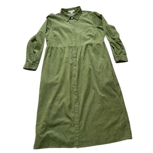Coldwater Creek Women's Green Corduroy Button-Down Dress Size 14P cabincore VTG - Picture 1 of 9