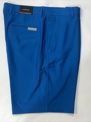 全新 Dunning Golf 男式 34 性能弹力平前 5 口袋短裤蓝色全新带标签 — 第 1/4 张图片