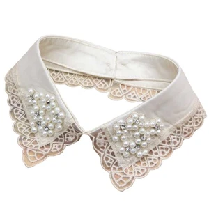 Women Detachable Colla Shirt Fake Collars Pearls Lace Decoration Ladies Lace Fal - Picture 1 of 8