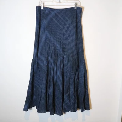 J Jill 100% Linen Plaid Patchwork Handkerchief Maxi Skirt 12 Blue Lagenlook Boho - Image 1 of 4