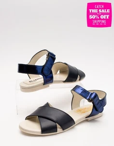 RRP€570 JIL SANDER NAVY Leather Ankle Strap Sandals US7 UK4 EU37 Blue Flat - Picture 1 of 11