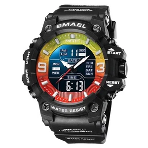 SMAEL Men's Watch Date Alarm Digital Analog, Shock Resistant, Red Green, Superb - Picture 1 of 7