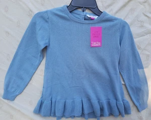 NWT RuffleButts Anitque Blue Ruffle Hem Sweater Girls 7 - Picture 1 of 3