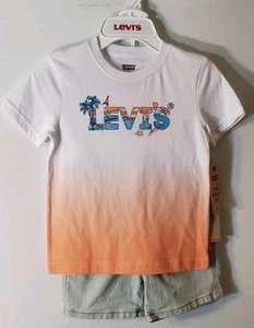 LEVI'S 6M Boys Two Piece Set White T-Shirt Light Blue Denim Shorts Outfit Summer - Picture 1 of 9