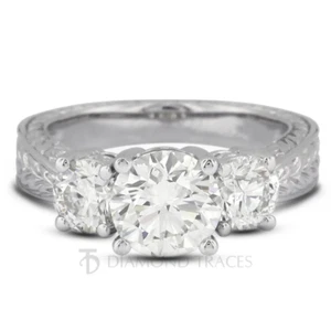 1.16ct I-SI1 Round Natural Certified Diamonds 14k  Vintage Style 3-Stone Ring - Picture 1 of 7