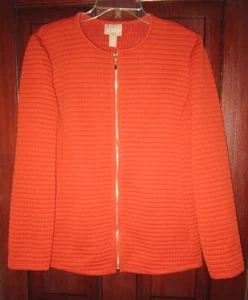 Chico's New 2 L Textured Knit Zipper Jacket Rustic Rust Orange Stretch Top Shirt - Picture 1 of 3