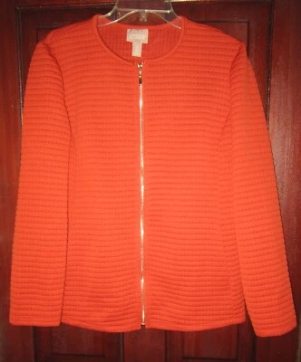 Chico's New 2 L Textured Knit Zipper Jacket Rustic Rust Orange Stretch Top Shirt - Image 1 of 3