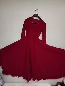 Vintage Red Corduroy Dress Pioneer Full Handmade Theatre Play Maxi Button Velvet - Picture 1 of 16