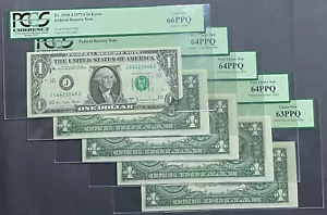 $1 1977A Mated Set of 5 Notes - Printed Fold w/ Partial F2B Offset Errors - PCGS - Picture 1 of 12
