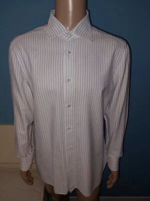 CAMICIA MANICA LUNGA BORRELLI NAPOLI BIANCA A RIGHE AZZURRE TAGLIA XL 100%COTONE - Immagine 1 di 4