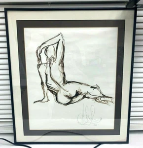 Akt Frau Figur braun & weiß Skizze Kunst signiert & gerahmt Künstler handgezeichnet - Bild 1 von 8