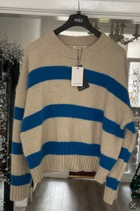 M&S AUTOGRAPH STRIPED RIBBED CROPPED(Blue Mix) JUMPER with MOHAIR - Picture 1 of 6