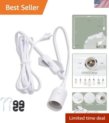 12ft Hanging Lamp Cord - E26/E27 Socket with On/Off Switch for Unique Lighting - Image 1 of 4