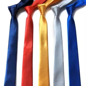 Mens Tie Skinny Quality Slim Wedding Dress Party Boys Solid Plain Necktie Satin - Picture 1 of 28